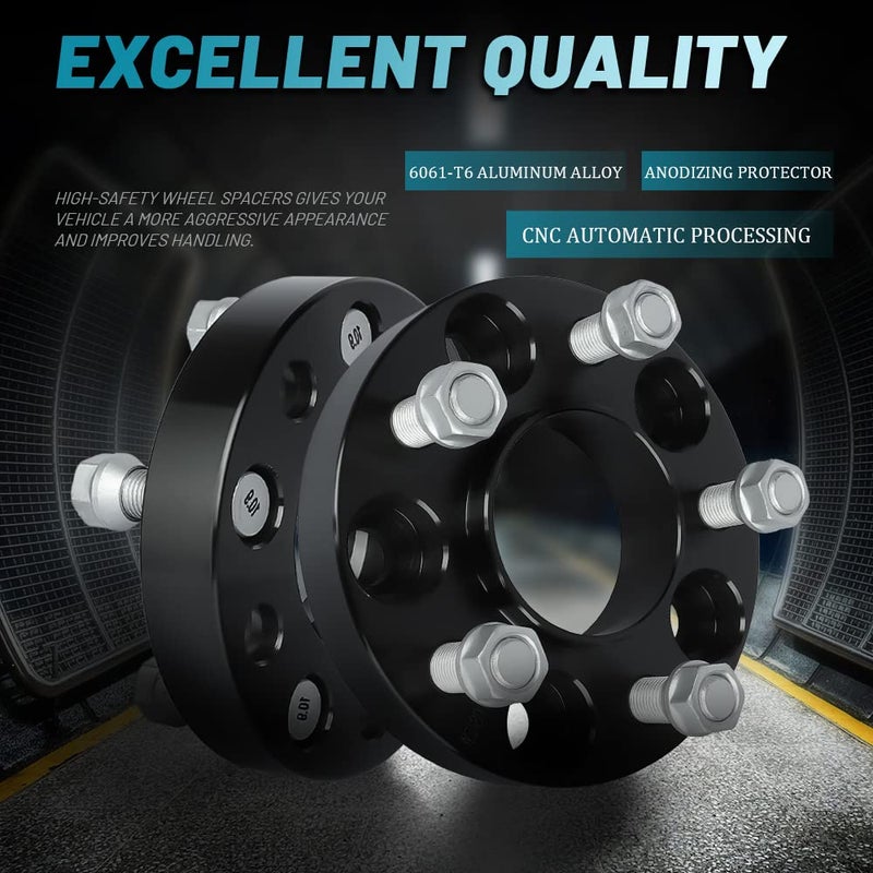 IRONTEK 1in 5x114.3mm Wheel Spacers Adapter (25mm, 70.5mm Hub Bore, 14x1.5 Studs) 5x4.5 Hubcentric Spacers Compatible for 2015-2021 Ford Mustang Black 2PCS - Image 5